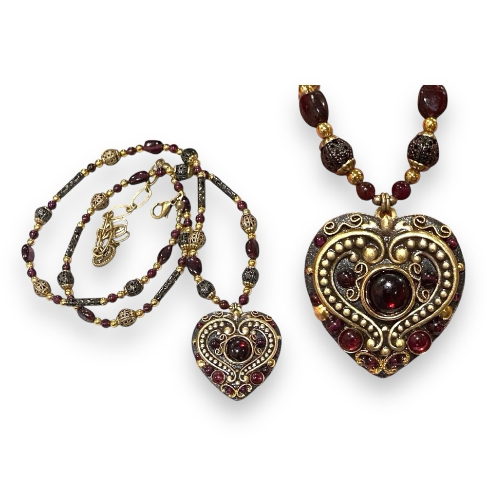 Michal Golan Ornate Heart Necklace Pendant Brass Enamel Jewels